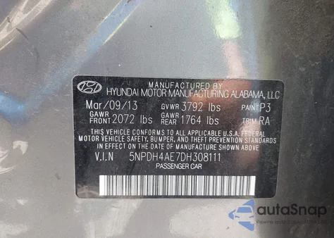2013 Hyundai Elantra Gls from USA, damaged, VIN 5NPDH4AE7DH308111